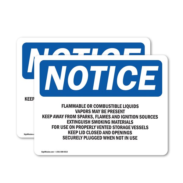 Signmission Flammable Or Combustible Liquids Vapors OSHA Notice Sign, Vinyl Decal, 14in W x 10in L, 2PK OS-2PACK-NS-D-1014-L-12776 - main
